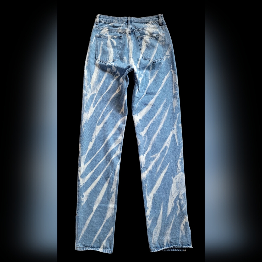 Lioness Tie-Dye Split Hem High Rise‎ Straight Leg Jeans Size 2 Tall 100% Cotton - Picture 6 of 10